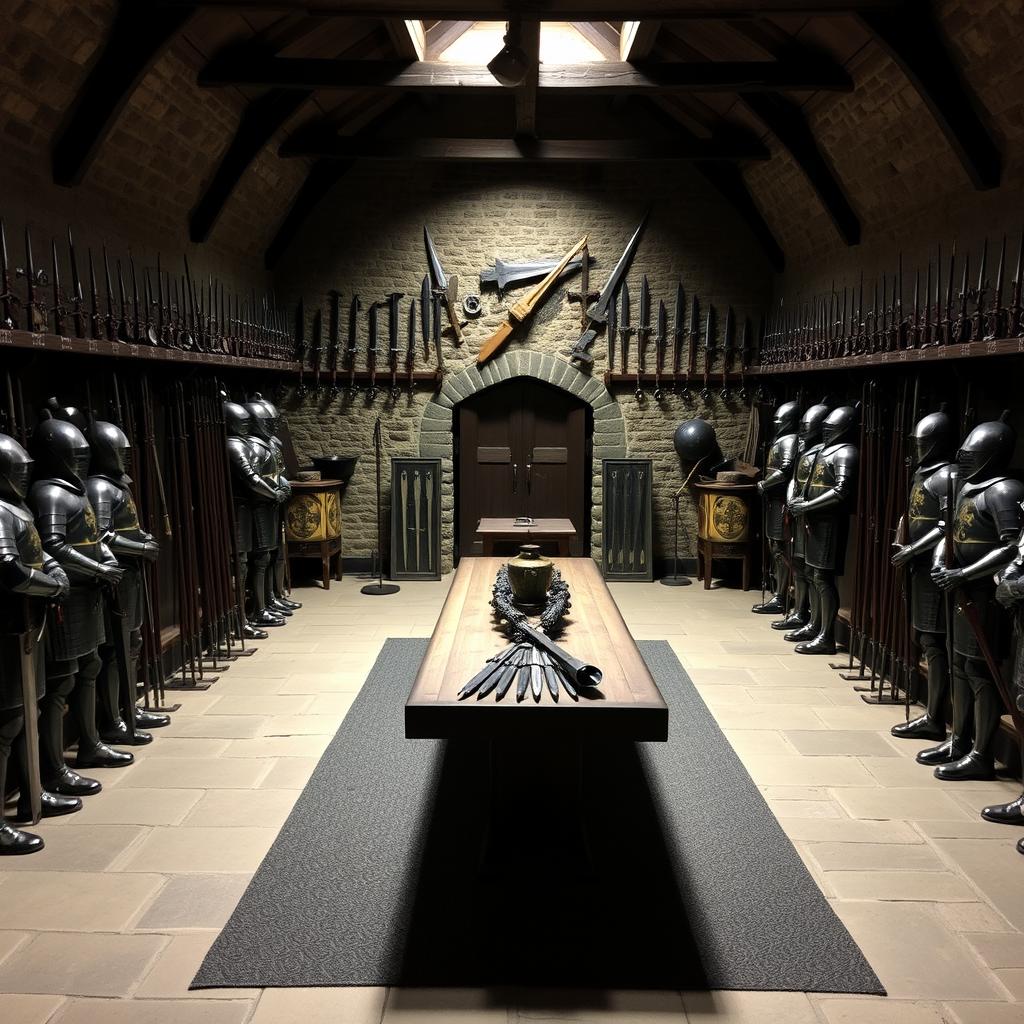 Salle d'armes du château du Haut-Koenigsbourg avec collection d'armes médiévales